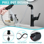 Tall Pull Down Vessel Faucet with Dual Spray Modes - Gold or Black