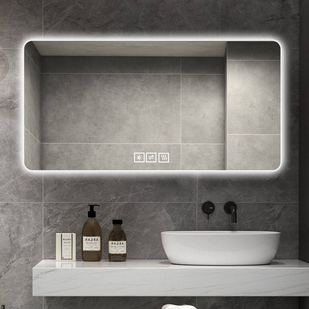 LED Bathroom Mirror with 3 Color Dimmable Backlight - Pearl Silver
