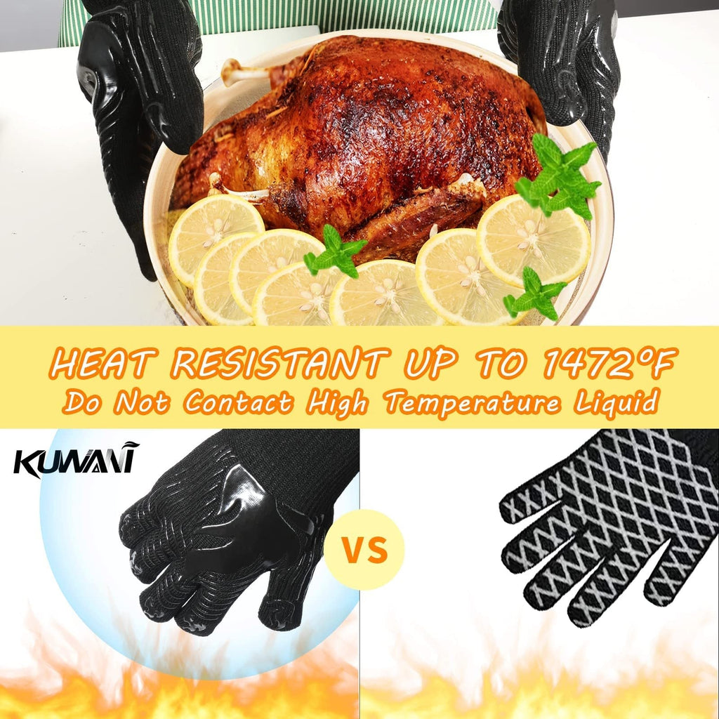 Heat Resistant BBQ Gloves with Silicone Grip - Black