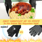 Heat Resistant BBQ Gloves with Silicone Grip - Black