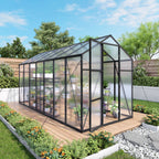 Windproof Greenhouse with Raised Base - Polycarbonate Panels - Black
