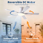 Flush Mount Ceiling Fan with LED Light and Remote Control - Black, White, Pearl Silver