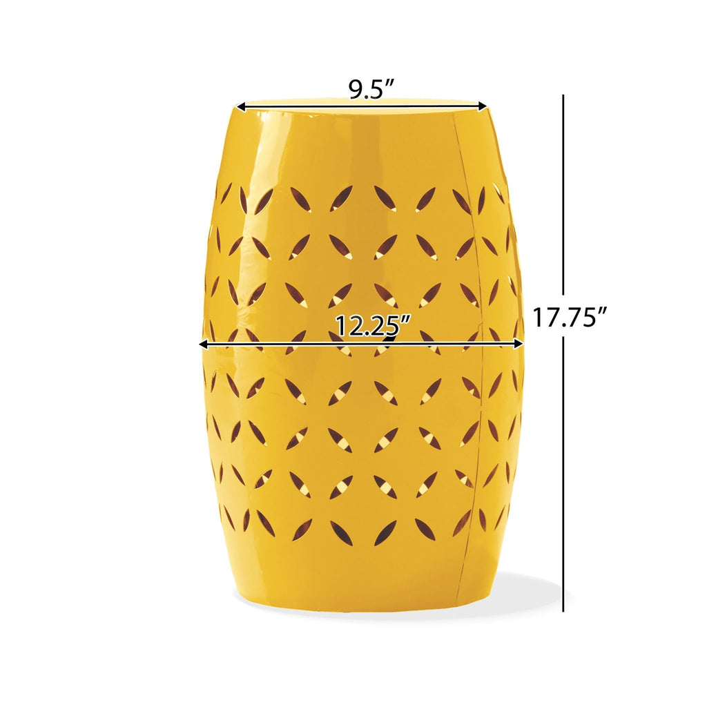 Barrel Shape Outdoor Side Table with Durable Metal Design - Yellow or Green