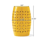 Barrel Shape Outdoor Side Table with Durable Metal Design - Yellow or Green