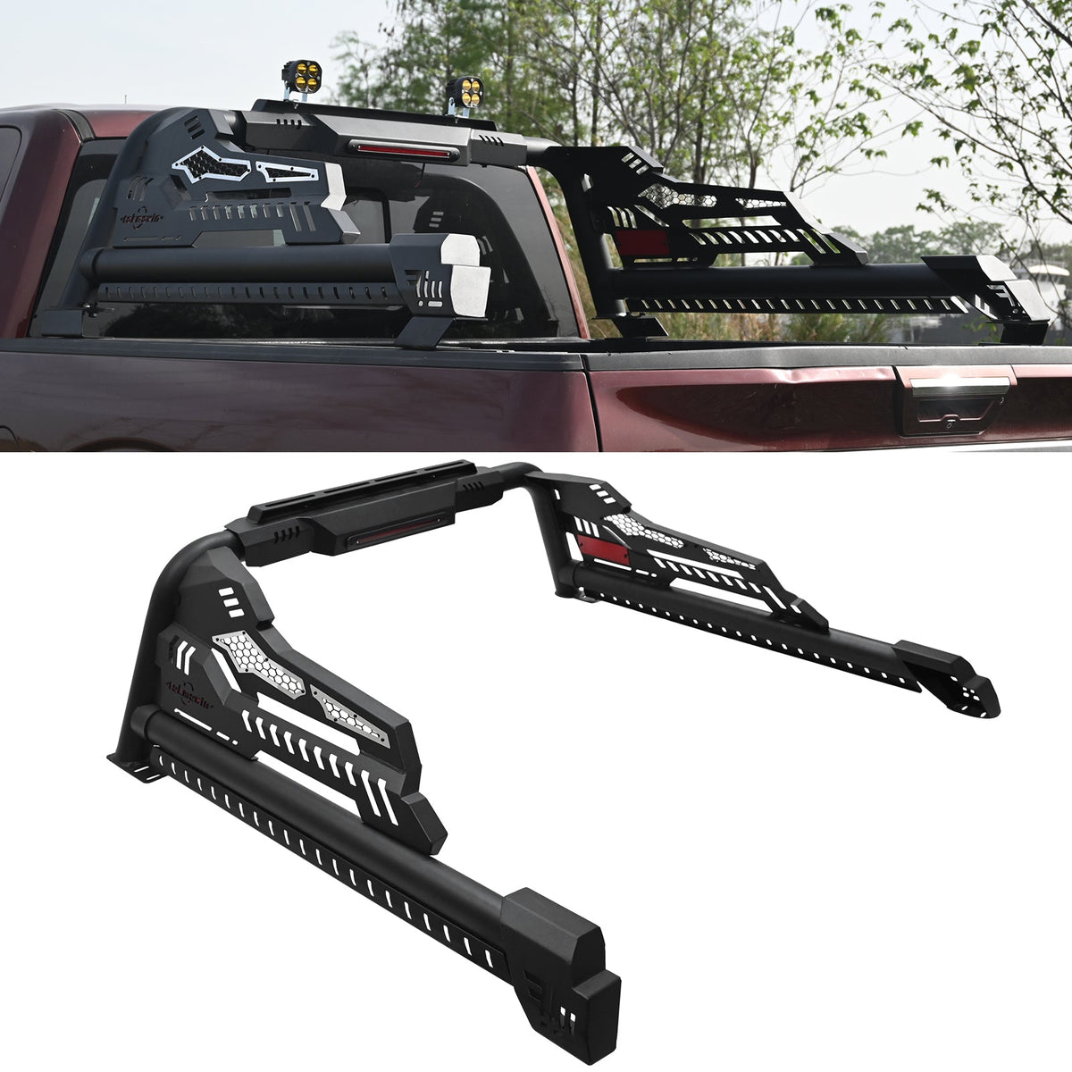 Adjustable Steel Truck Bed Roll Bar with Cargo Stability - Black