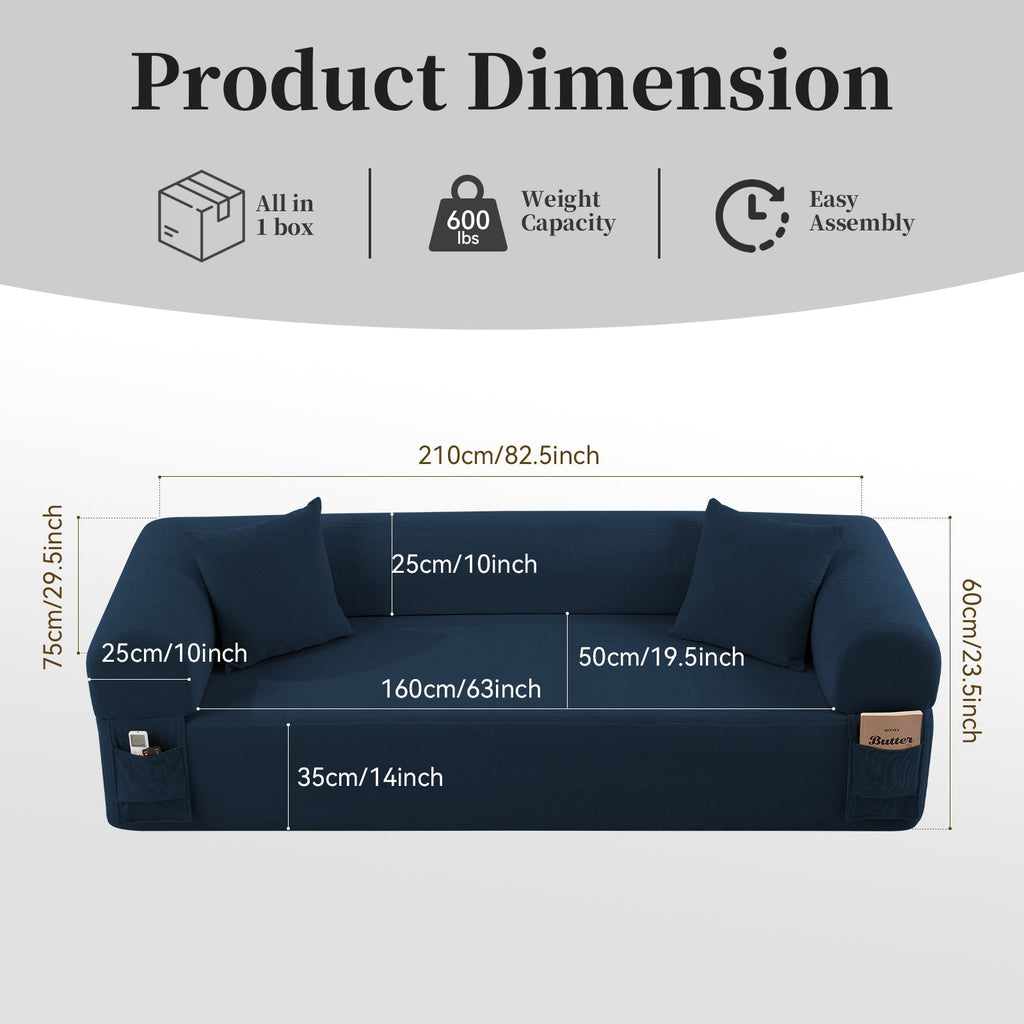 Spring Sofa with High-Quality Fabric and Storage - Blue