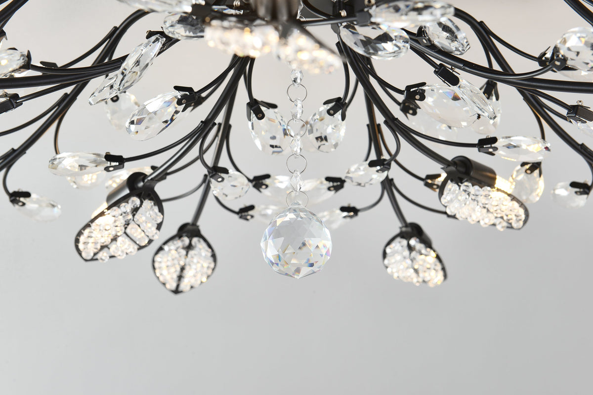 15-Light Chandelier with Crystal Accents - Matte Black
