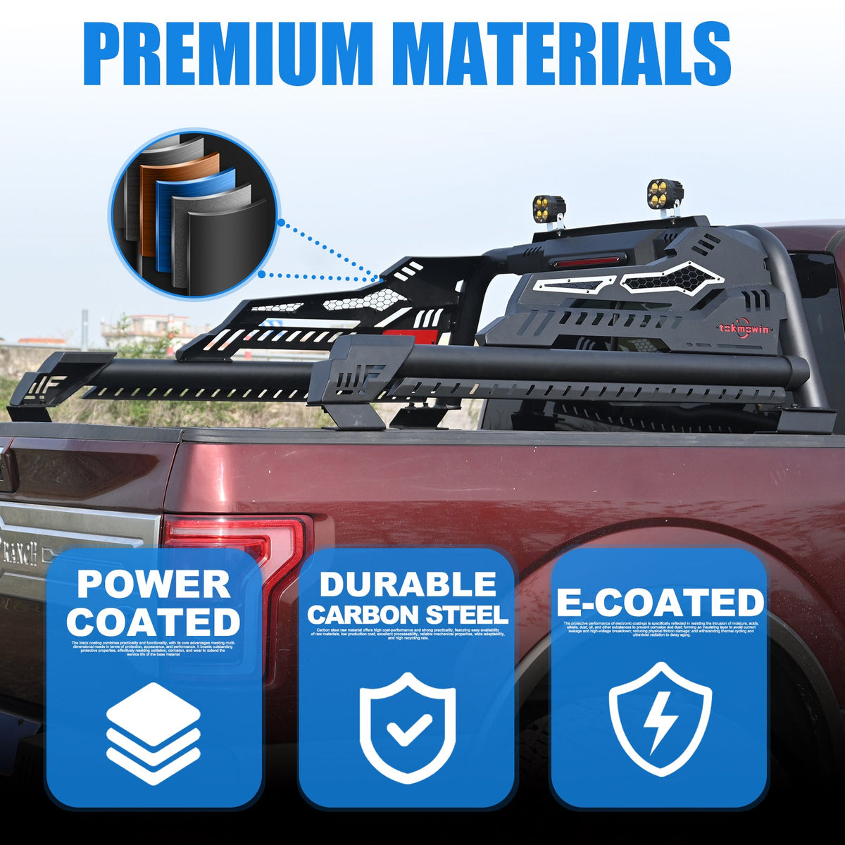Adjustable Steel Truck Bed Roll Bar with Cargo Stability - Black