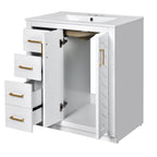 Ceramic Sink Vanity Combo with 3 Drawers and Soft Closing Doors - 30"