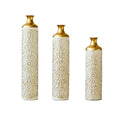 Large Glazed Floor Vases with Elegant Hammered Detail - Gold / White
