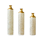 Large Glazed Floor Vases with Elegant Hammered Detail - Gold / White