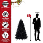 6-Foot Pre-Lit Black Christmas Tree with 350 LED Lights - Black