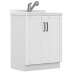 White Laundry Cabinet with Stainless Steel Sink and Pull-Out Faucet