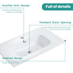 Glossy White Ceramic Integrated Bathroom Vanity Basin with Rounded Edges - White