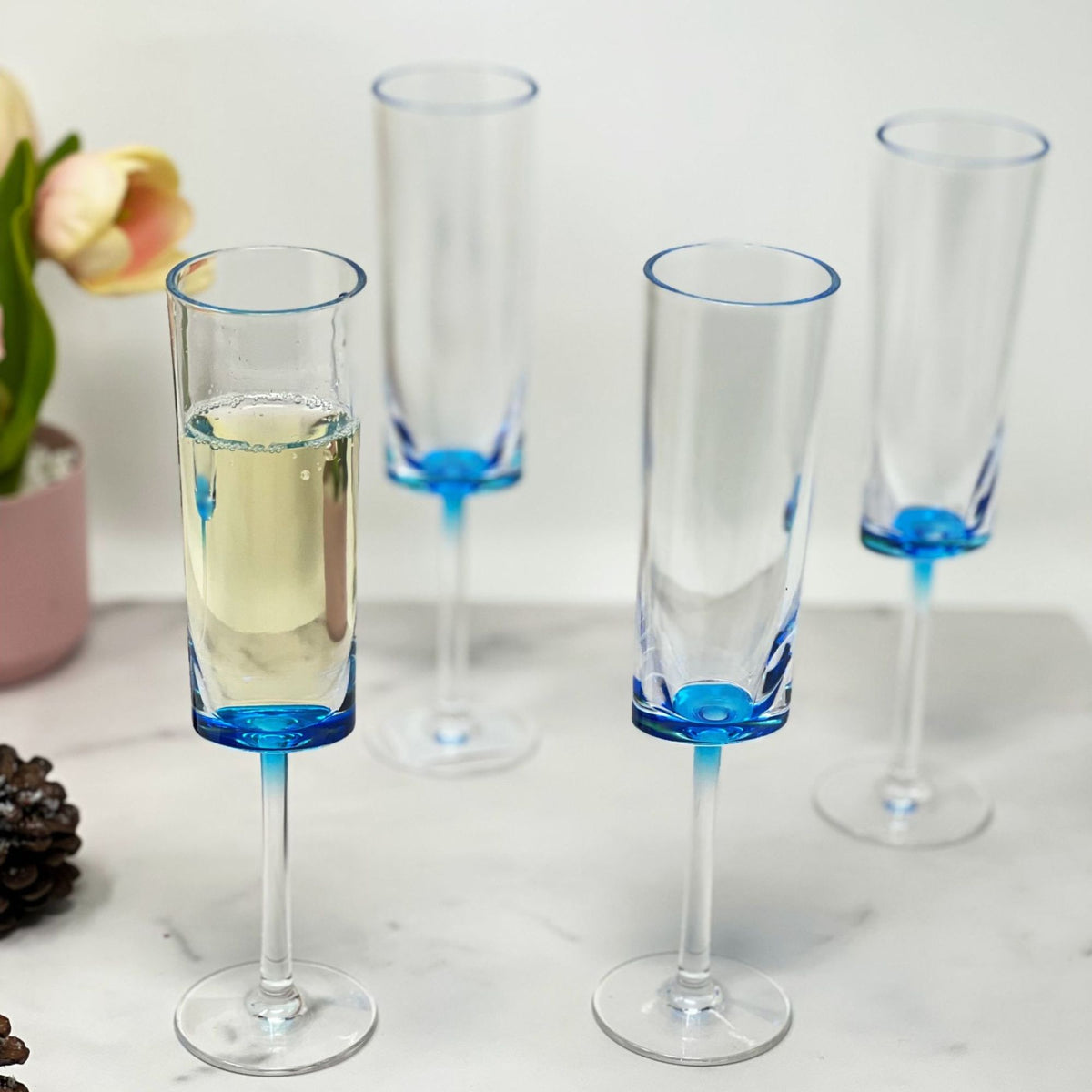 Oval Halo Acrylic Champagne Flutes with Unbreakable Design - Blue or White