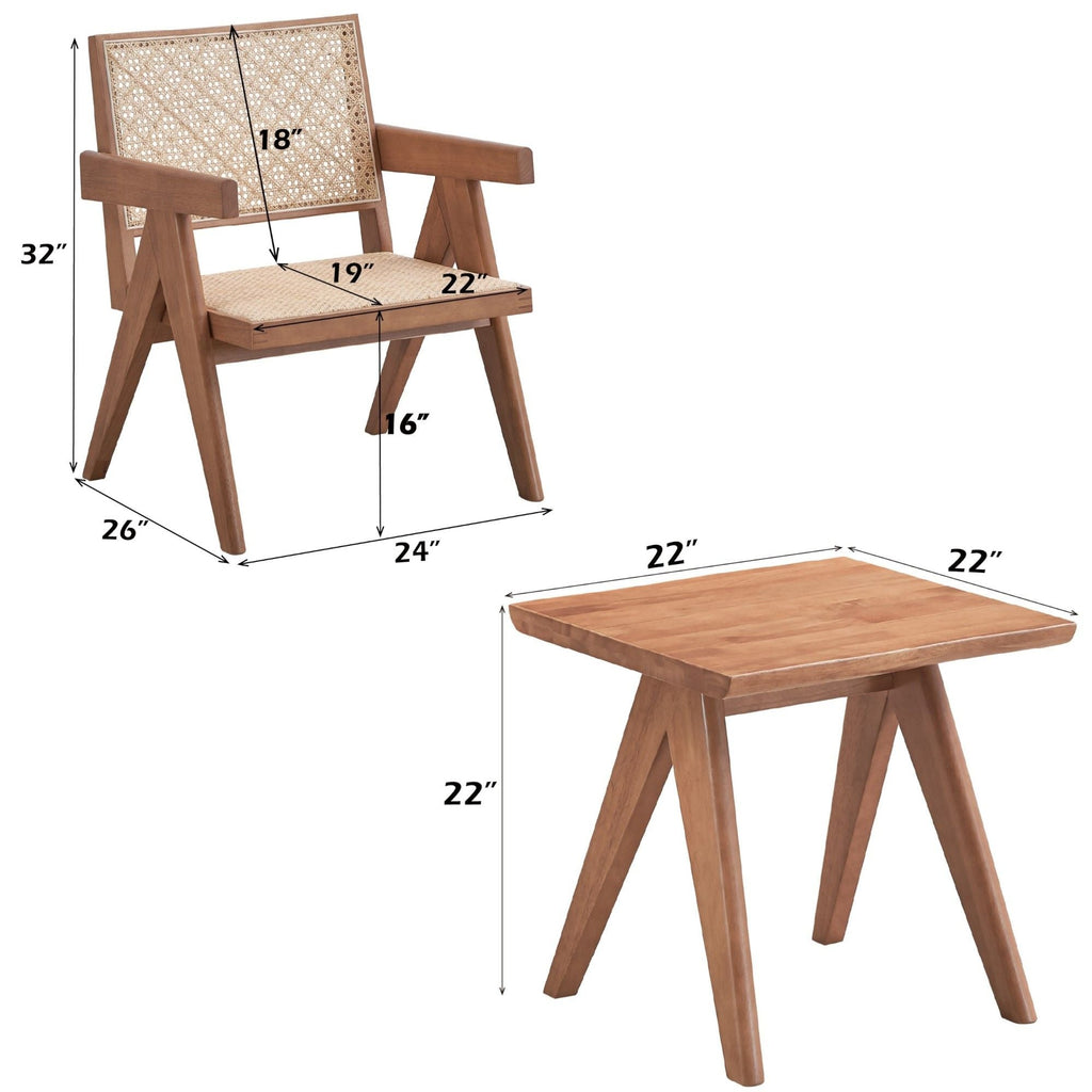 Natural 3 Piece Accent Chair Set with Matching End Table