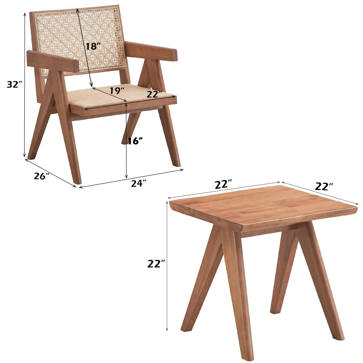 Natural 3 Piece Accent Chair Set with Matching End Table