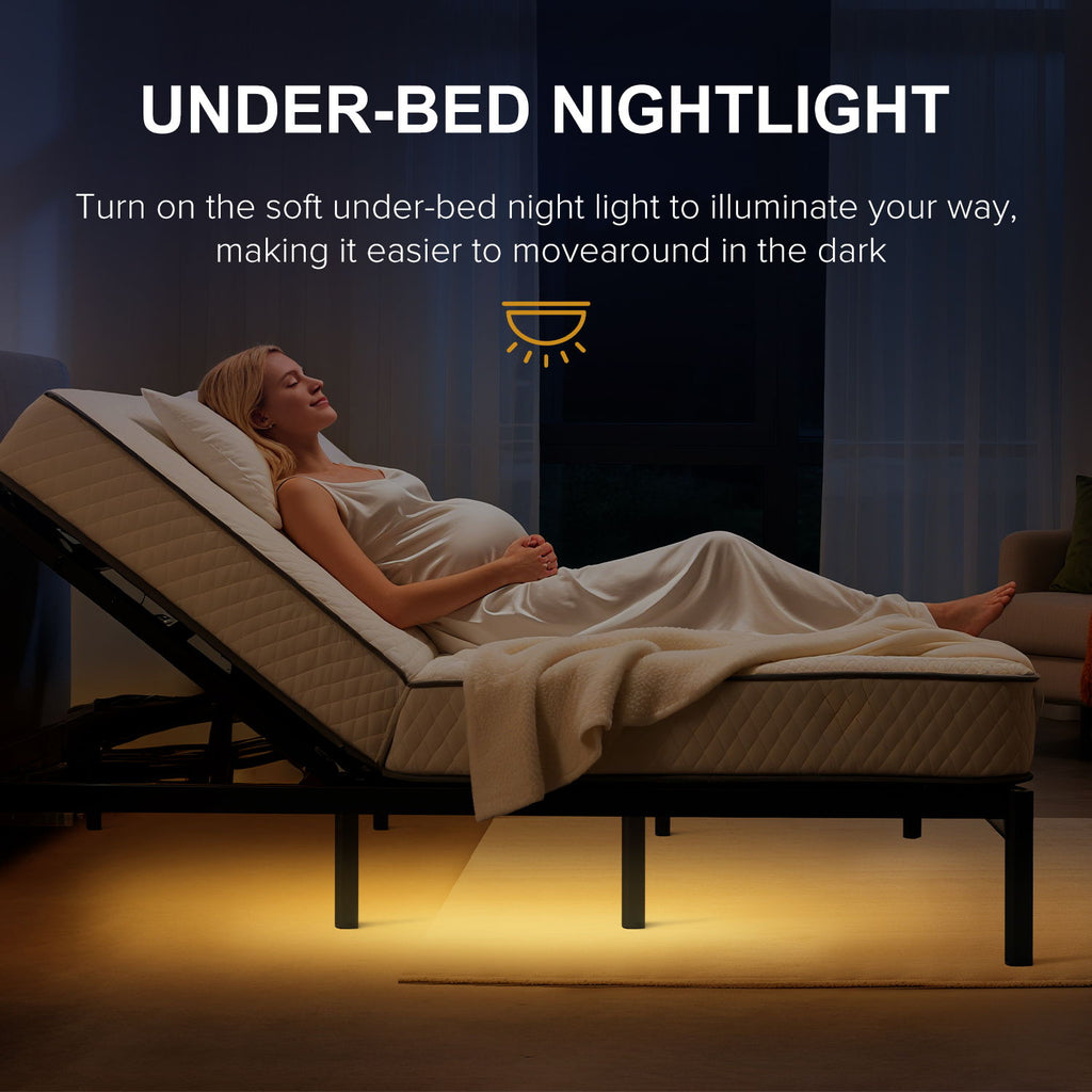 Adjustable Bed Frame with Massage & Wireless Remote - Dark Gray