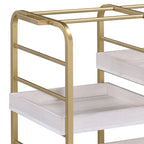 Gold & White Washed Finish Serving Cart with Removable Wooden Trays