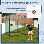 Golf Practice Net Cage with Metal Frame Hitting Net Kit - Black
