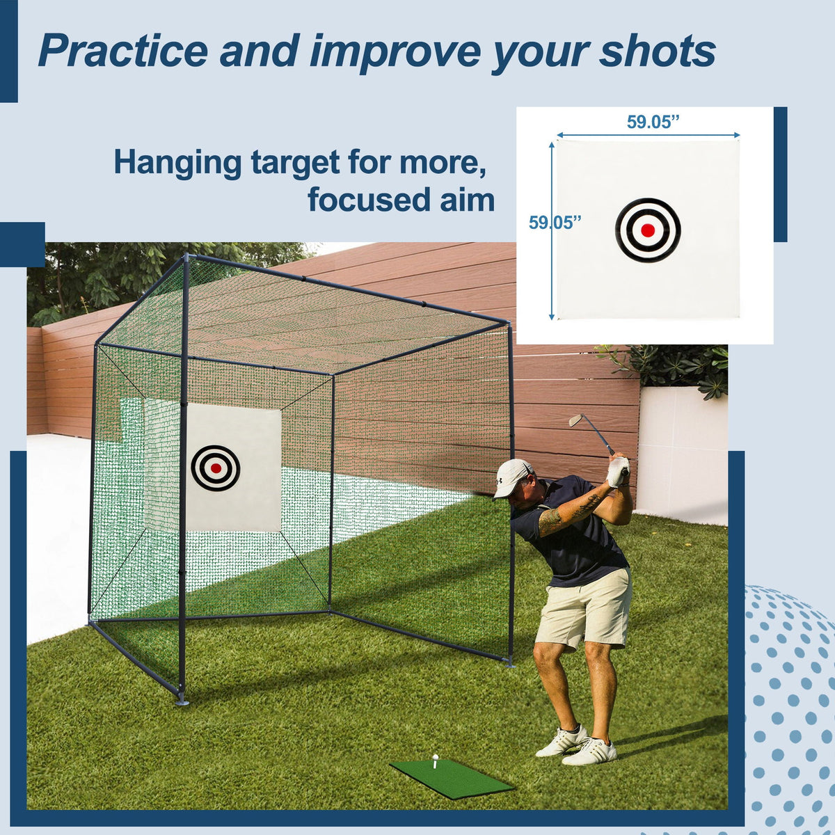 Golf Practice Net Cage with Metal Frame Hitting Net Kit - Black