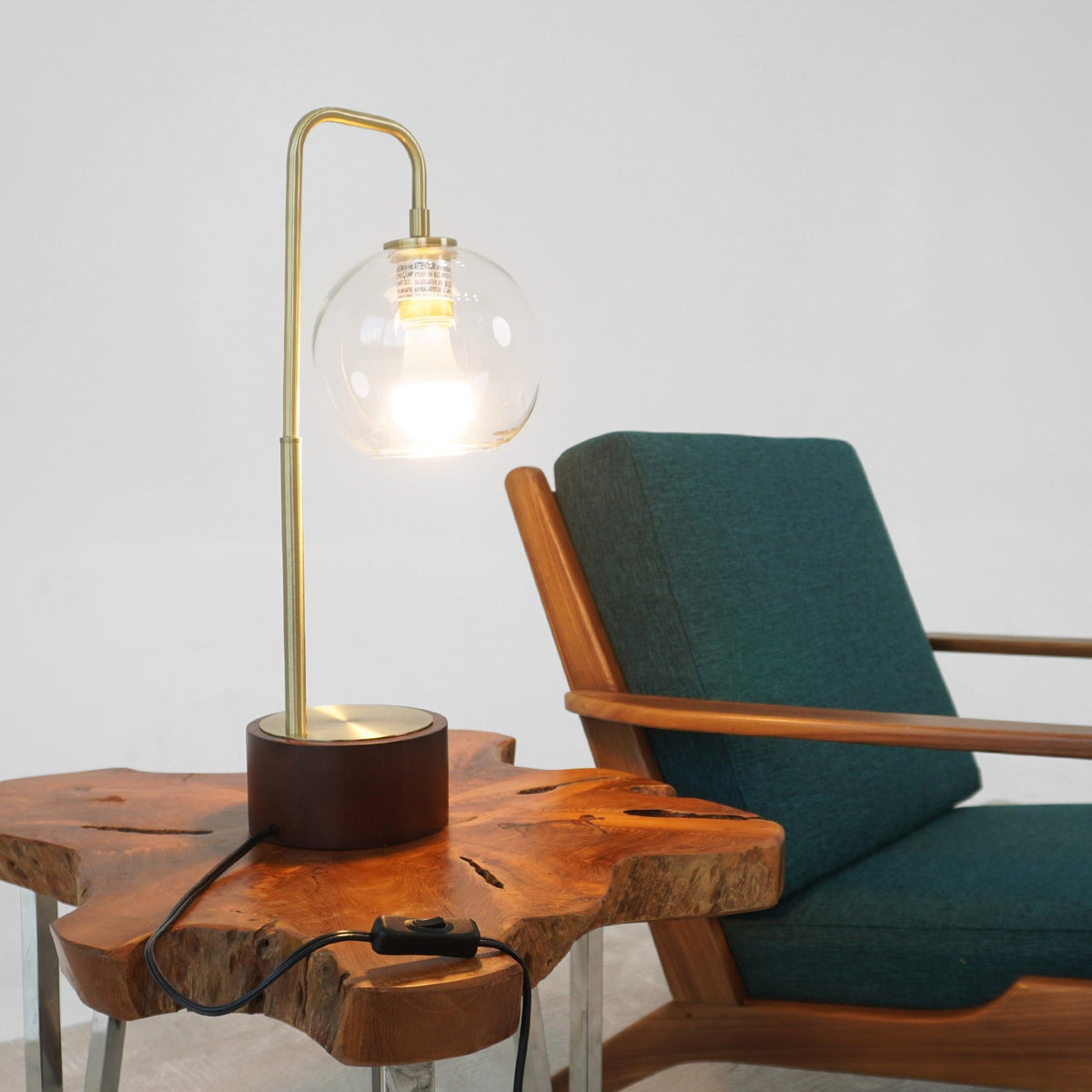 Gold Desk Lamp with Glass Globe Shade - Villa
