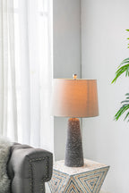 Artisan Multicolor Glass Table Lamp with Linen Shade - Black & Beige