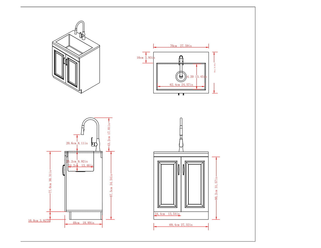 Deluxe Laundry Cabinet with Pull-Out Faucet and Stainless Steel Sink - White