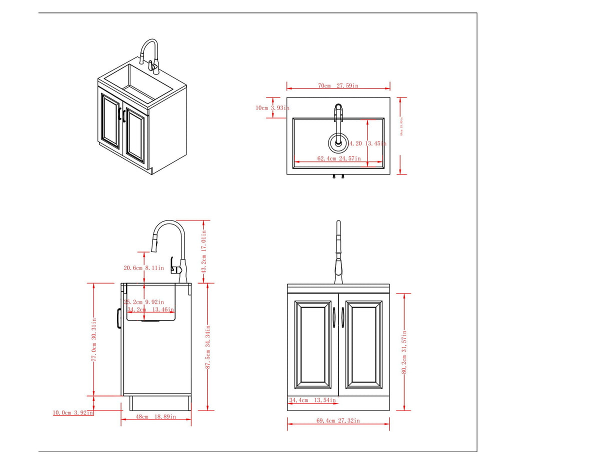 Deluxe Laundry Cabinet with Pull-Out Faucet and Stainless Steel Sink - White