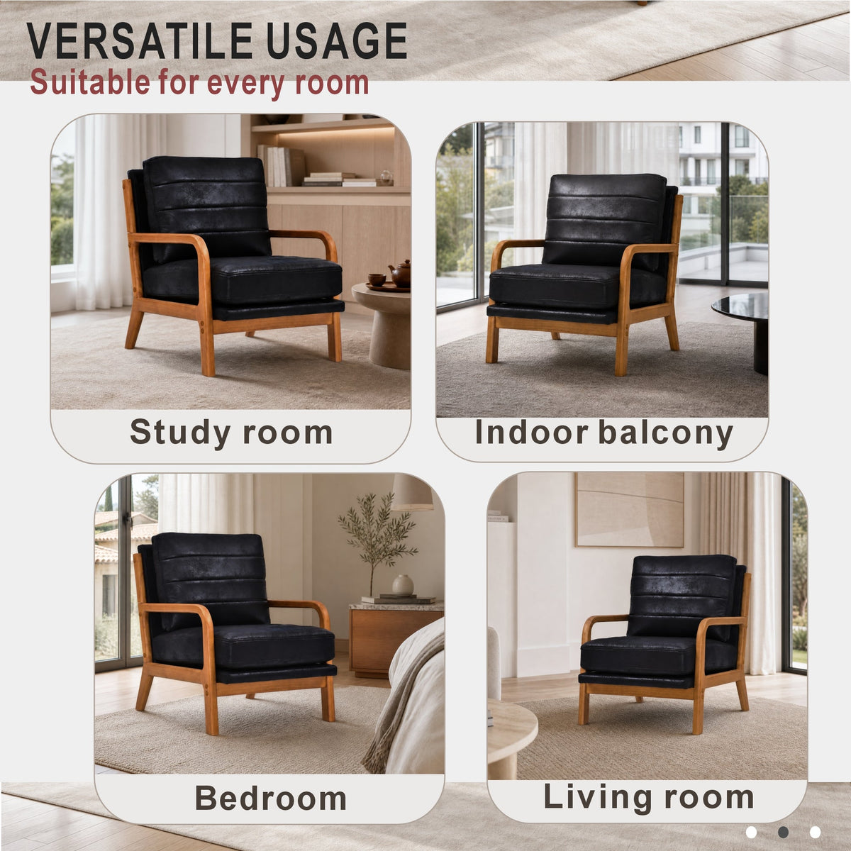Foil Fabric Wood Armchair with Solid Wood Frame - Neutral