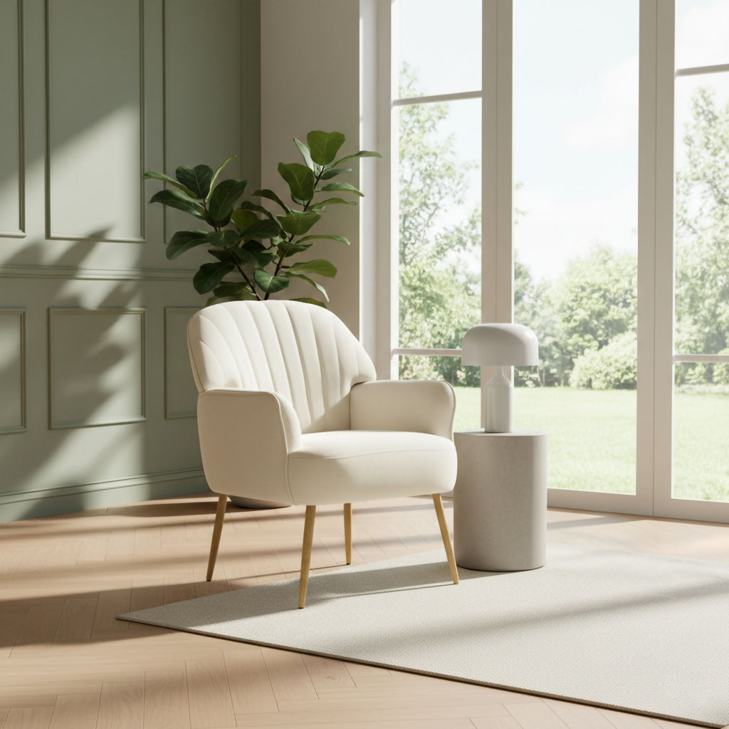 Upholstered Accent Armchair with Shell-Shaped Design - Multiple Colors