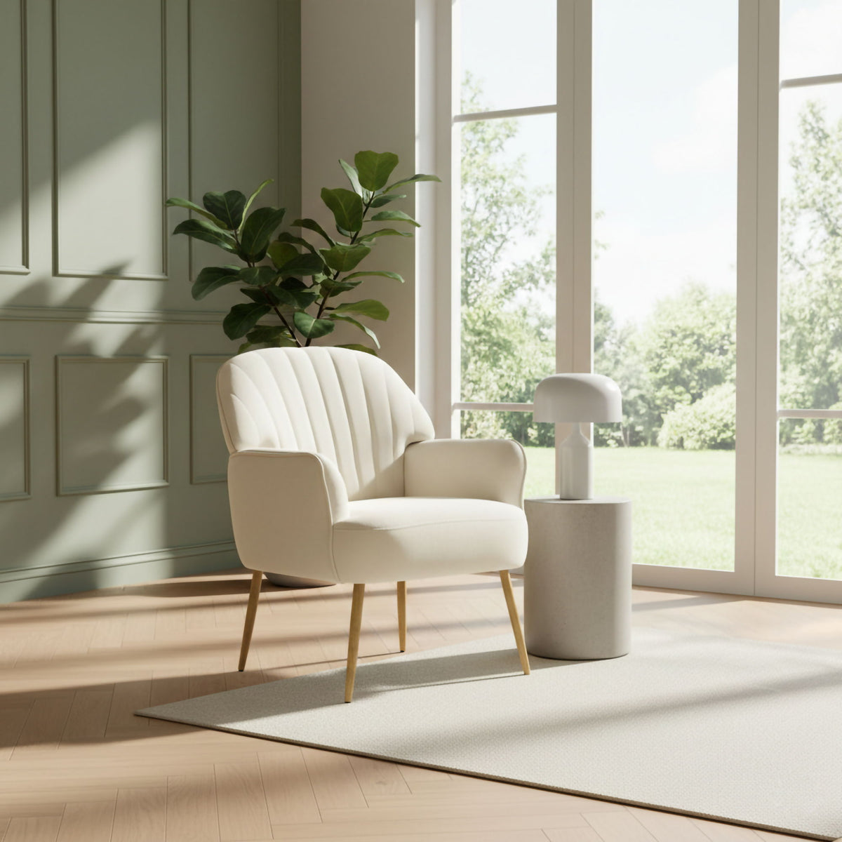 Upholstered Accent Armchair with Shell-Shaped Design - Multiple Colors