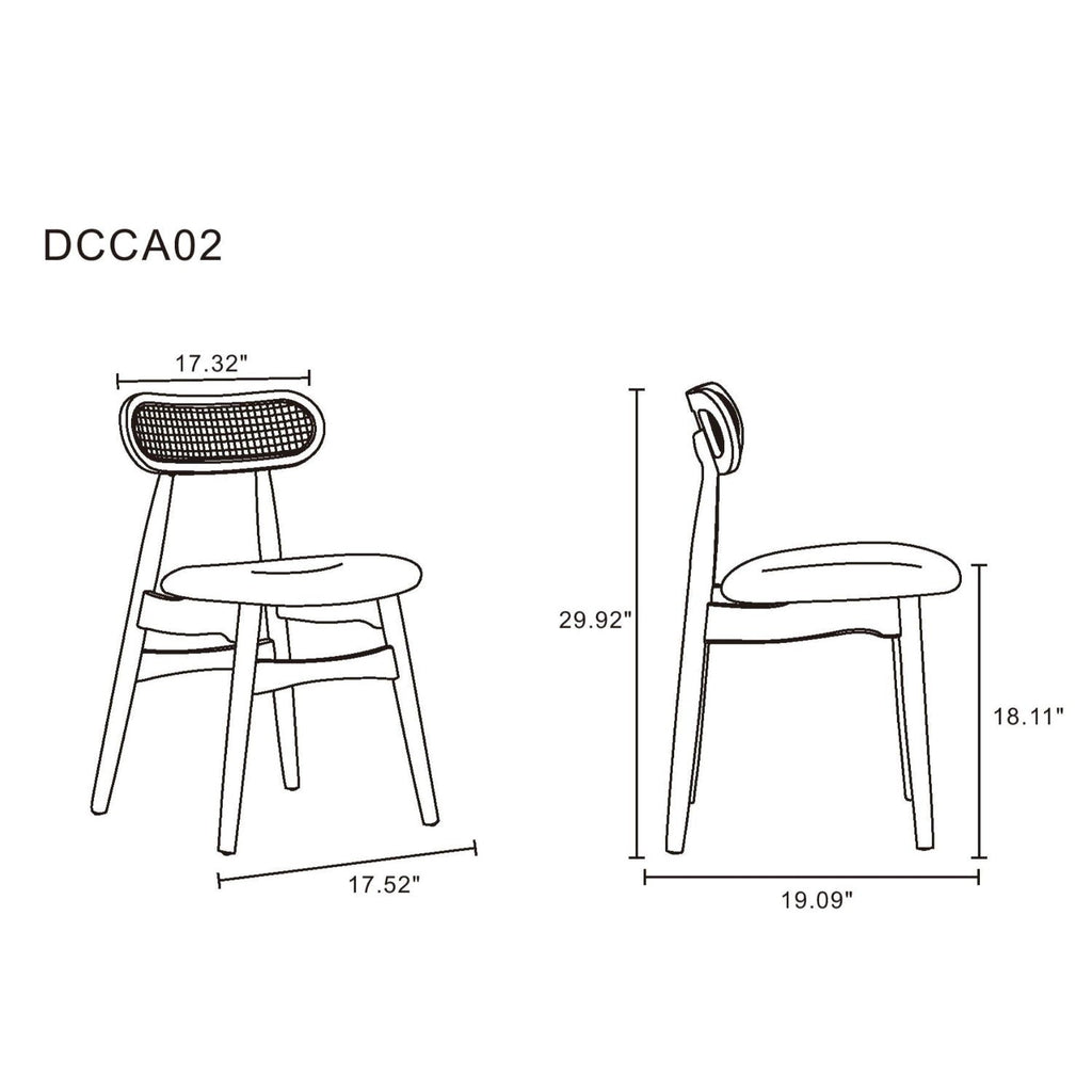 Dining Chair Set with Cane Backrest - Black or Light Brown