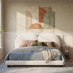 Extra Thick Upholstered Platform Bed Frame with Luxury Split Headboard - White