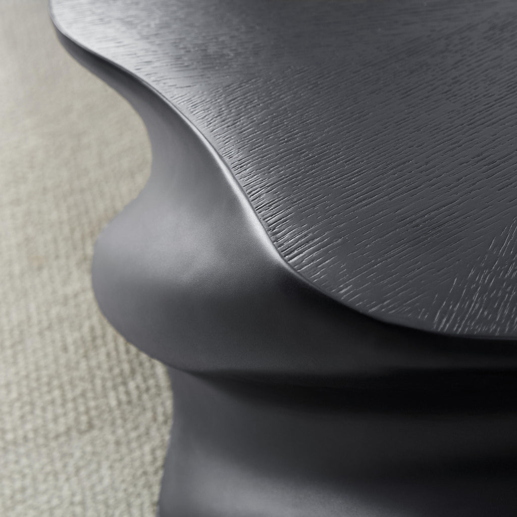 Modern Petal Shape Side Table with Sculptural Base - Black