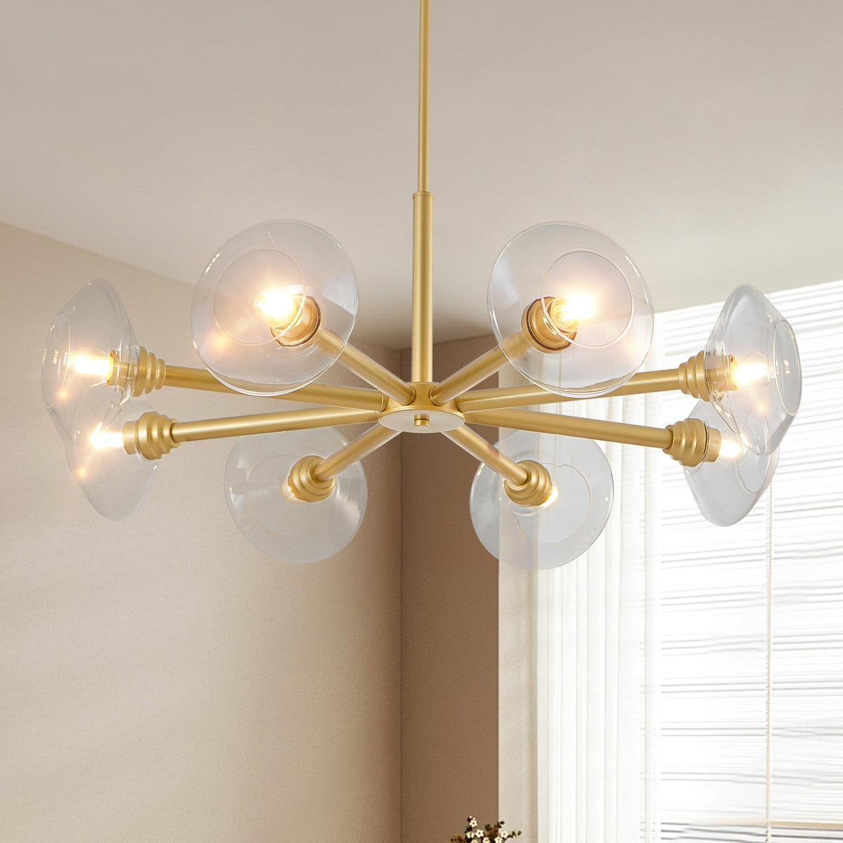 36" Modern Gold 8-Light Sputnik Chandelier with Clear Glass Shades - Gold