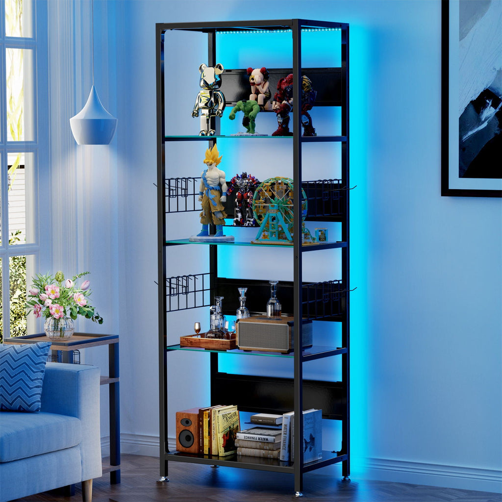 4 Tier Display Shelf With RGB Lights and Adjustable Storage - Black