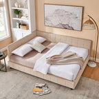 Mid-Century Storage Upholstered Tufted Bed Frame with Backrest and Armrests - Multiple Colors