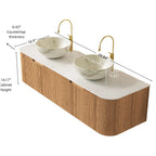 Dina 60" Bathroom Vanity with Sinks and Storage - Black, Carrara White, Stone White or Natural Wood, White