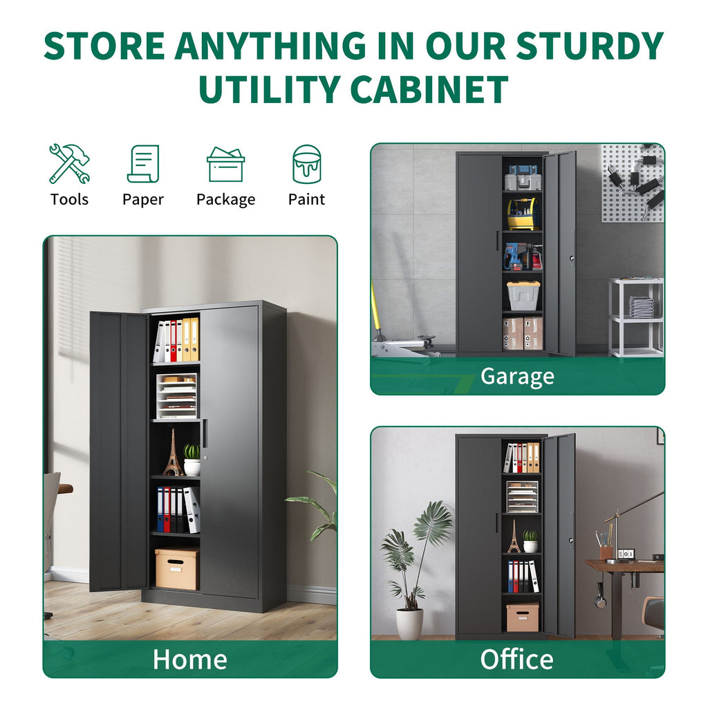 Heavy Metal Garage Storage Cabinet with Locking Doors - Black or White