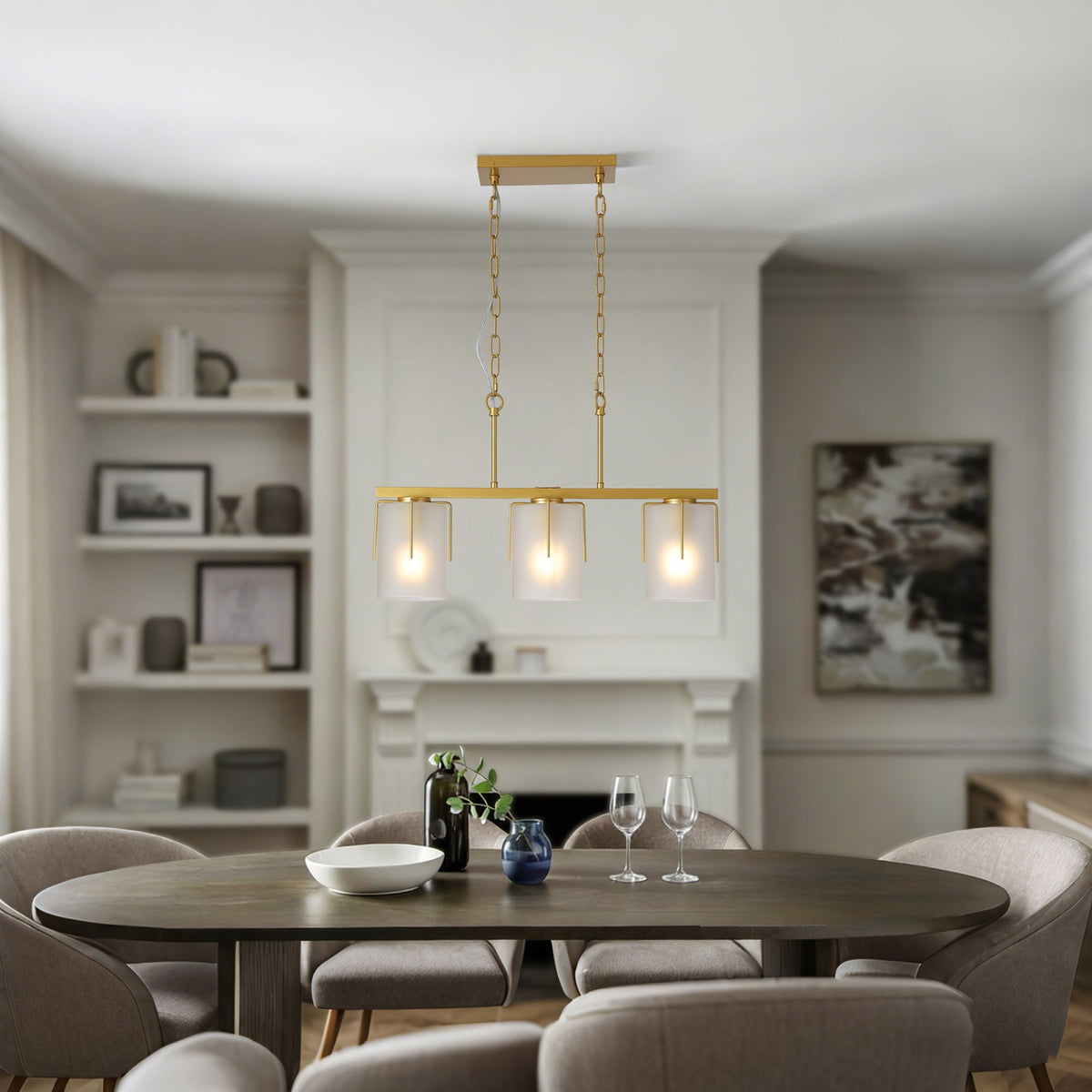 Adjustable Cylindrical Pendant Light with Frosted Glass Shade - Black or Gold