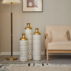 Modern Floor Metal Vase 3-Piece Set with Gold & White Finish