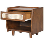 Walnut Nightstand with Rattan Detail for Modern Bedrooms - Walnut