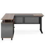 L-Shaped Executive Desk with File Cabinet and Storage Drawers - Light Brown or Dark Gray