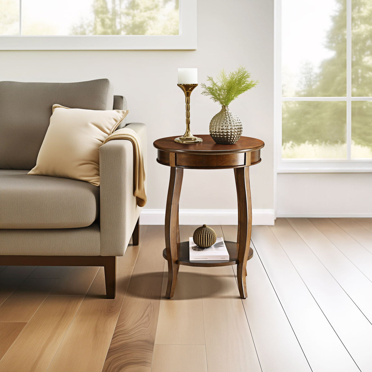 Storage Accent Table with Solid Wood Legs - Light Blue, Dark Brown, or White