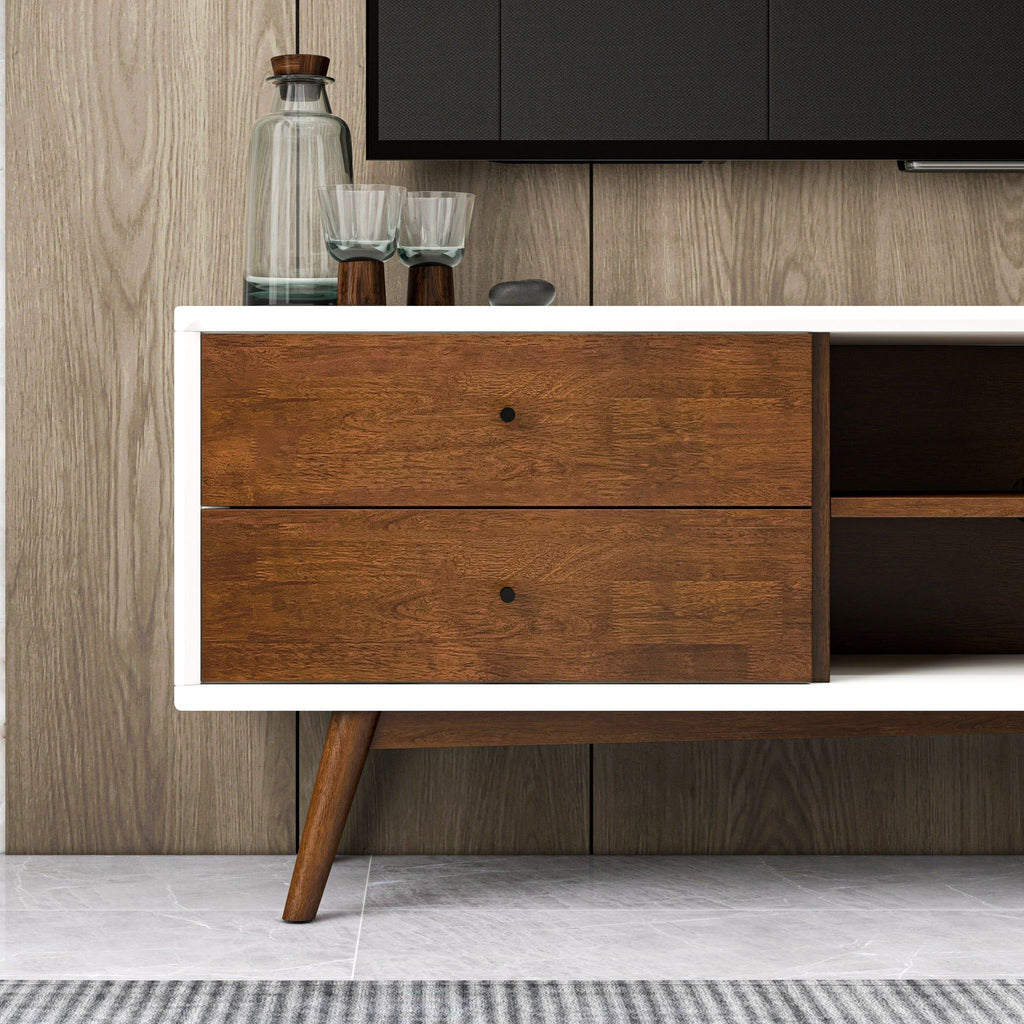 Modern TV Stand Up To 72" with Solid Wood Construction - White or Dark Brown