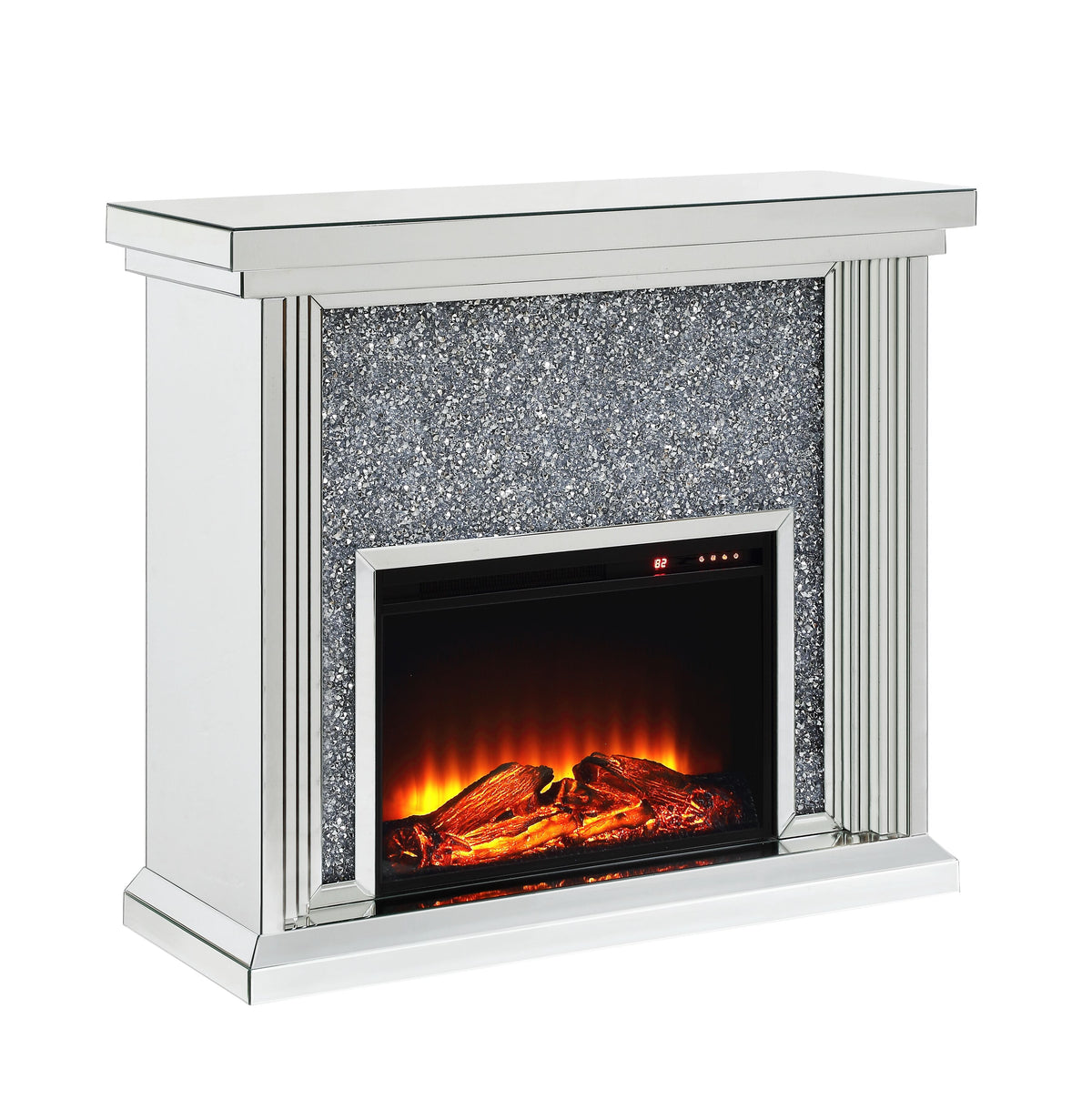 Mirrored Electric Fireplace with Faux Diamond Inlay - Silver