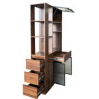 Tall Storage Cabinet with Glass Doors and Drawers - Walnut