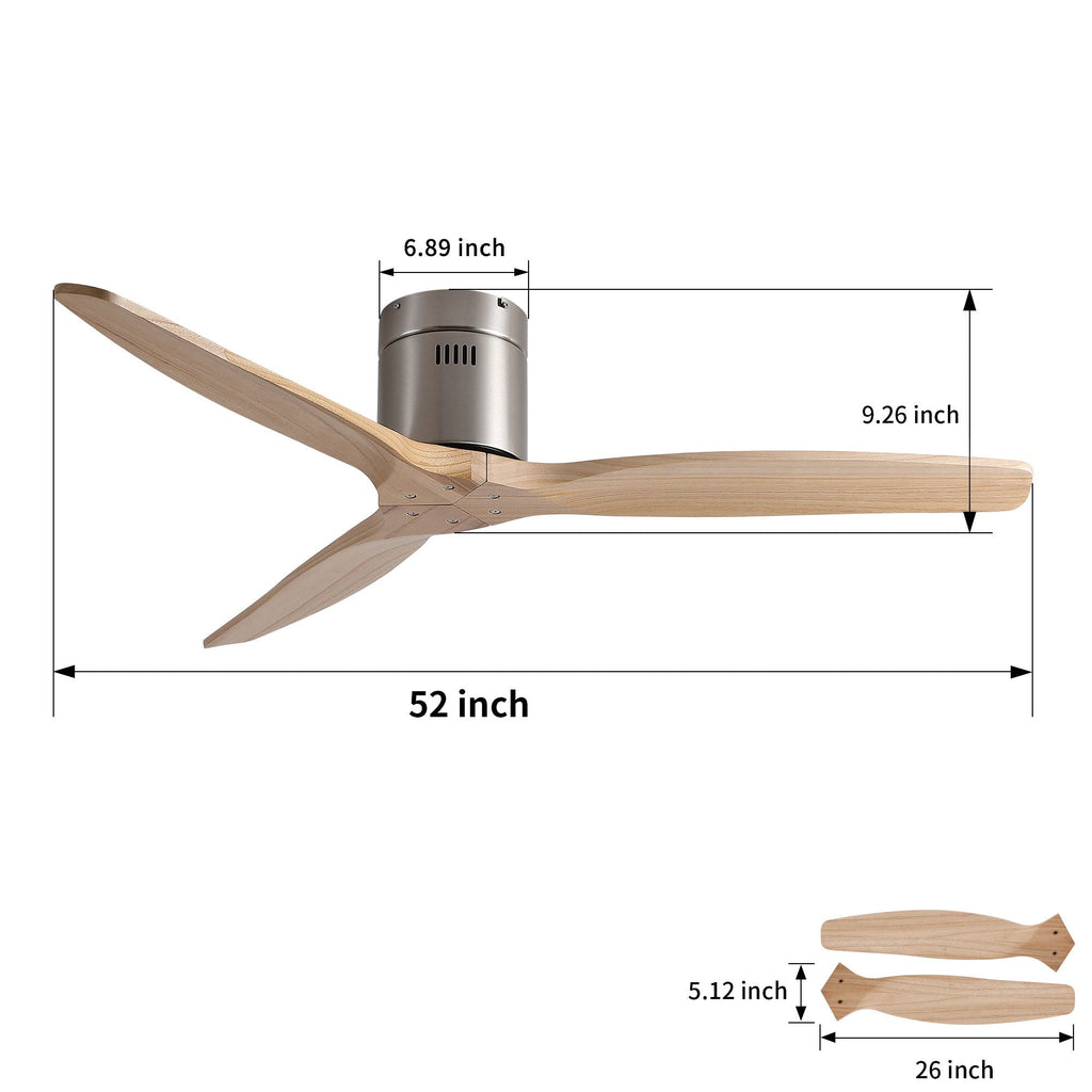 Low Profile Flush Mount Ceiling Fan Without Light with Remote - Brown