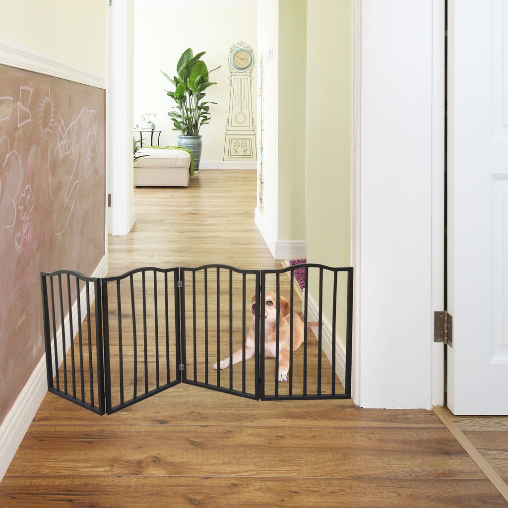 Freestanding Folding Pet Gate with Solid Populus Wood - Dark Brown
